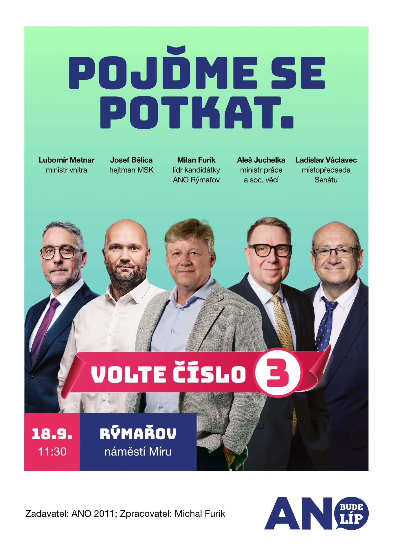 Pojďme se potkat – ANO 2011 Rýmařov – 18. 9. v 11:30, náměstí Míru